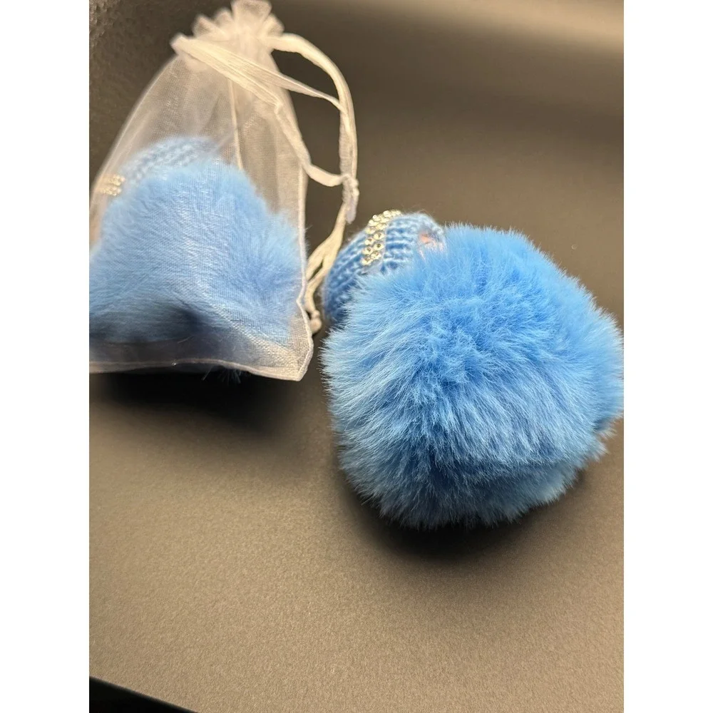 Baby Doll Charm Blue Faux Fur‎ Beanie Rhinestone Keychain